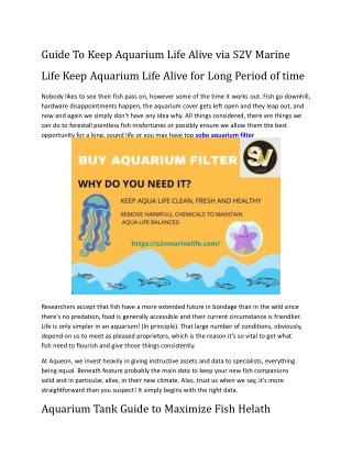 Guide To Keep Aquarium Life Alive via S2V Marine Life
