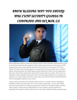 KNOW REASONS WHY YOU SHOULD HIRE EVENT SECURITY GUARDS IN CORONADO AND DEL MAR, CA