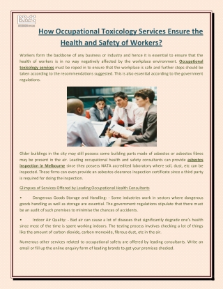 How Occupational Toxicology Services Ensure the Health and Safety of Workers