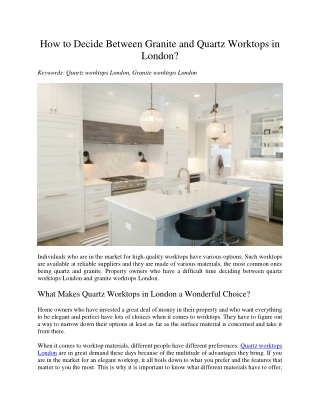 How to Decide Between Granite and Quartz Worktops in London