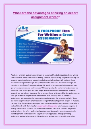 What are the advantages of hiring an expert assignment writer