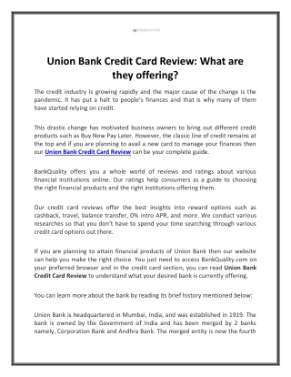 Union Bank Credit Card Review