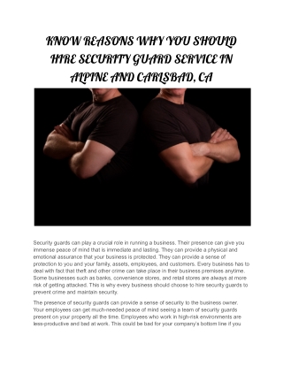 KNOW REASONS WHY YOU SHOULD HIRE SECURITY GUARD SERVICE IN ALPINE AND CARLSBAD, CA