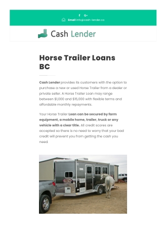 Horse Trailer Loans BC