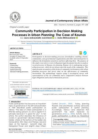 Community Participation in Decision Making  Processes in Urban Planning: