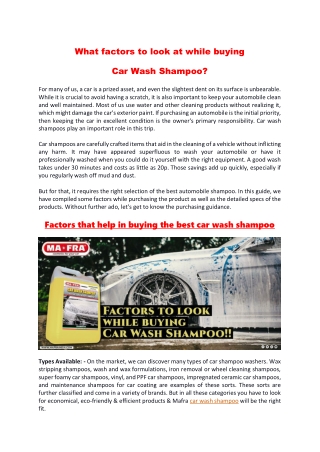 Finest guide to tell the real factors to look out when buying a car wash shampoo