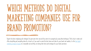 Which Methods Do Digital Marketing Companies Use For Brand Promotion