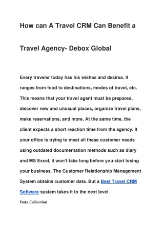 How can A Travel CRM Can Benefit a Travel Agency -Debox Global