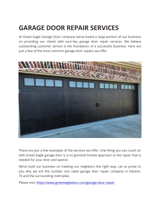 Green Eagle Garage Door Repair, Service & Maintenance Denton, TX