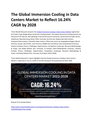 The Global Immersion Cooling in Data Centers Market to Reflect 16.24% CAGR by 20