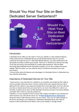 Should You Host Your Site on Best Dedicated Server Switzerland_