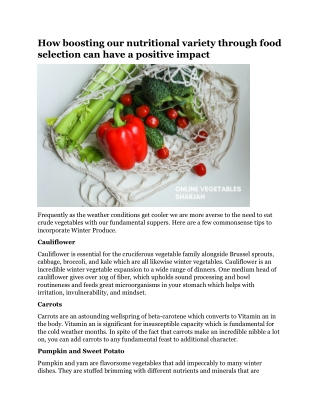 How boosting our nutritional variety through food selection can have a positive impact