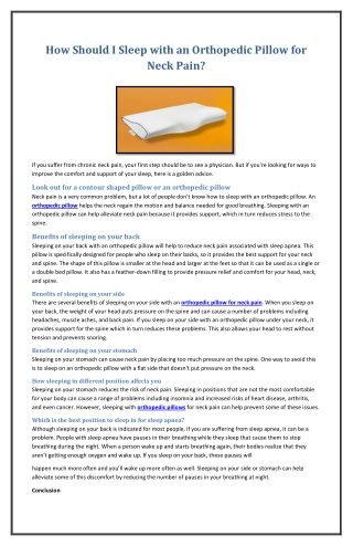 How Should I Sleep with an Orthopedic Pillow for Neck Pain