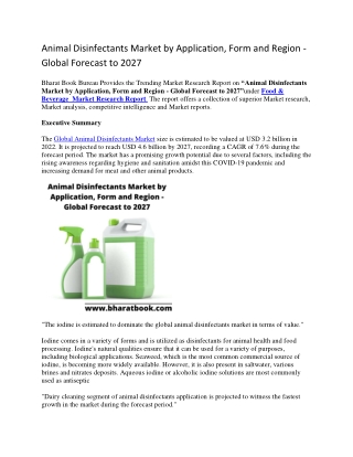 Animal Disinfectants Market by Application, Form and Region - Global Forecast to 2027-converted