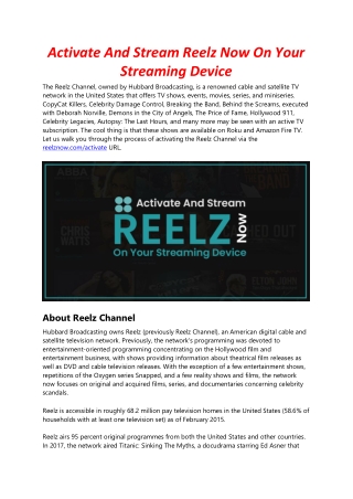 Activate And Stream Reelz Now On Your Streaming Device