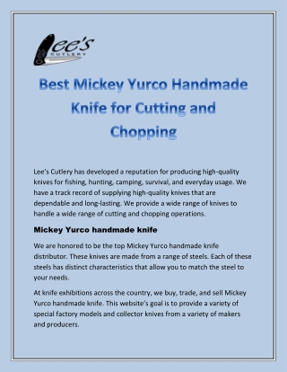 Best Mickey Yurco Handmade Knife for Cutting and Chopping