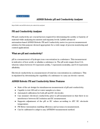 AS3020 Robotic pH and Conductivity Analyser