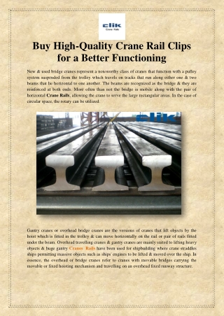 Buy High-Quality Crane Rail Clips for a Better Functioning
