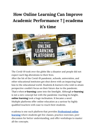 How Online Learning Can Improve Academic Performance - ecadema
