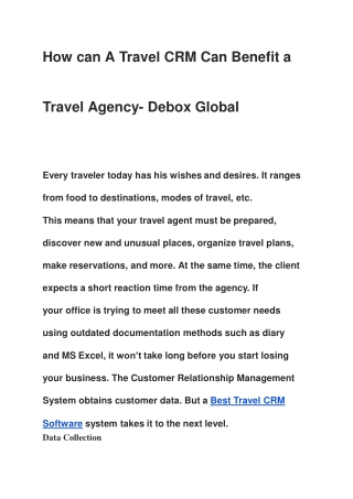 How Can A Travel CRM Can Benefit a Travel Agency- Debox Global