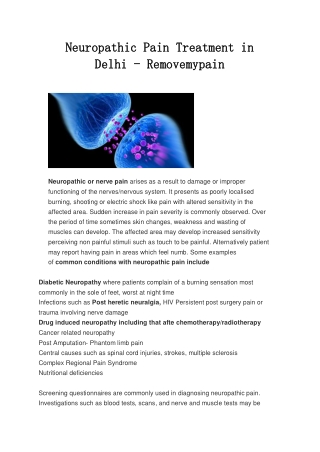 Neuropathic Pain Treatment in Delhi - Removemypain
