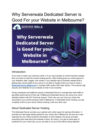 Why Serverwala Dedicated Server is Good For your Website in Melbourne_