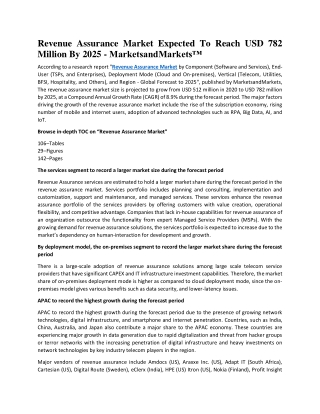 Revenue Assurance Market Expected To Reach USD 782 Million By 2025