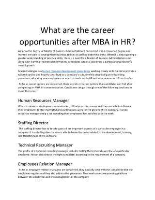 What are the career opportunities after MBA in HR - Macrochalenges.docx