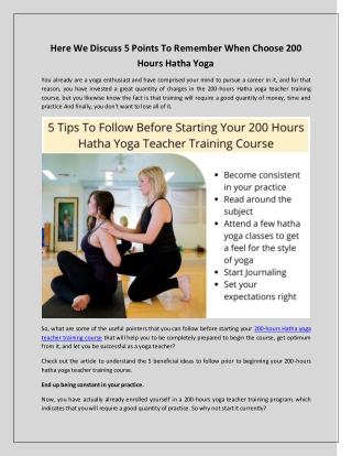 Here We Discuss 5 Points To Remember When Choose 200 Hours Hatha Yoga