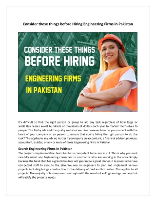 Consider these things before Hiring Engineering Firms in Pakistan