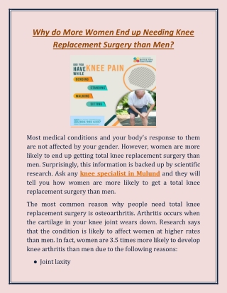 Why more women end up needing knee replacement surgery than men