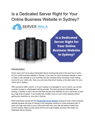 Is a Dedicated Server Right for Your Online Business Website in Sydney_