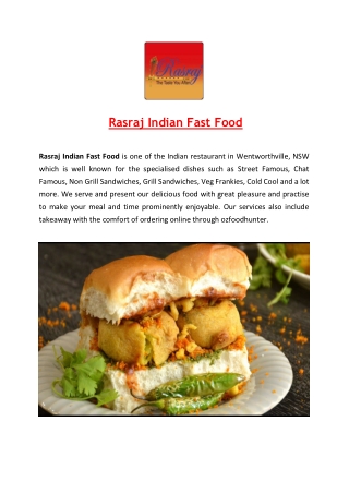 $5 off - Rasraj Indian Fast Food Menu Wentworthville, NSW