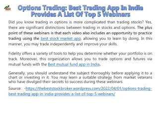 Options Trading Best Trading App In India Provides A List Of Top 5 Webinars