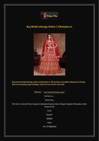 Buy Bridal Lehenga Online | Ethnicplus.in