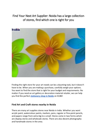 Find Your Next Art Supplier: Noida has a large collection of stores