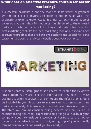 What does an effective brochure contain for better marketing?