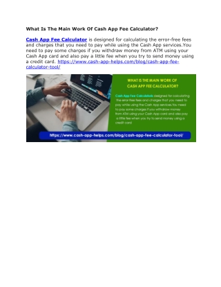 What Is The Main Work Of Cash App Fee Calculator