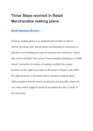 Three Steps worried in Retail Merchandize making plans