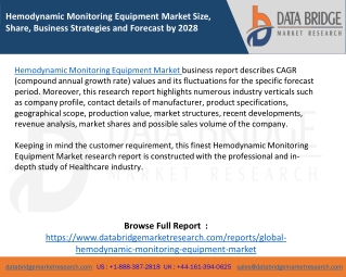 Hemodynamic Monitoring Equipment Market Size, Share, Business Strategies and Forecast by 2028