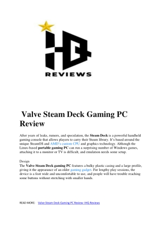 Valve Steam Deck Gaming PC Review