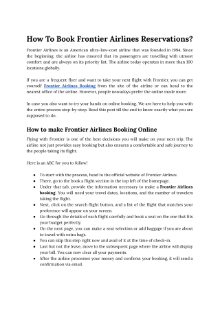 How To Book Frontier Airlines Reservations?