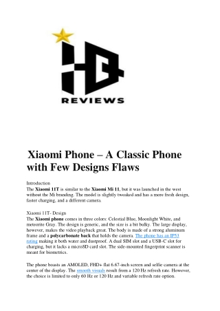 Xiaomi Phone – A Classic Phone with Few Designs Flaws