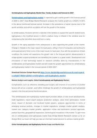 Vertebroplasty and Kyphoplasty Market Size, Trends, Analysis and Forecast to 2027