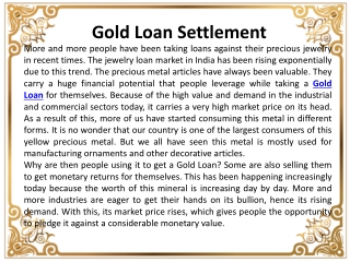 Gold Loan Settlement