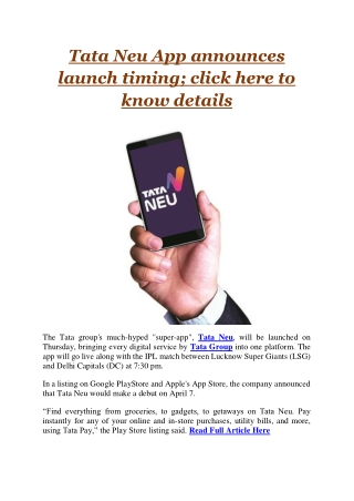 Tata Neu App announces launch timing; click here to know details