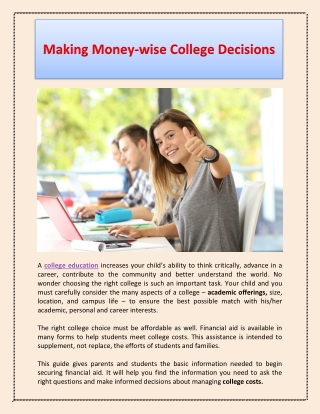 Making Money-wise College Decisions