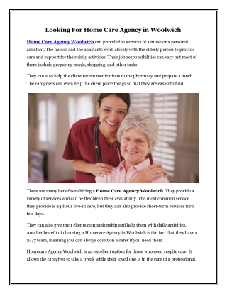 Looking For Home Care Agency in Woolwich
