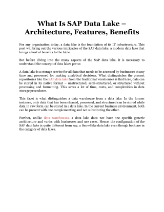 What Is SAP Data Lake – Architecture, Features, Benefits