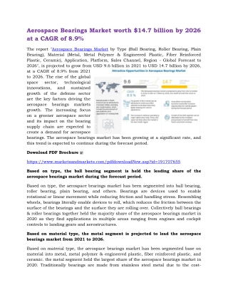 Aerospace Bearings Market worth $14.7 billion by 2026 at a CAGR of 8.9%